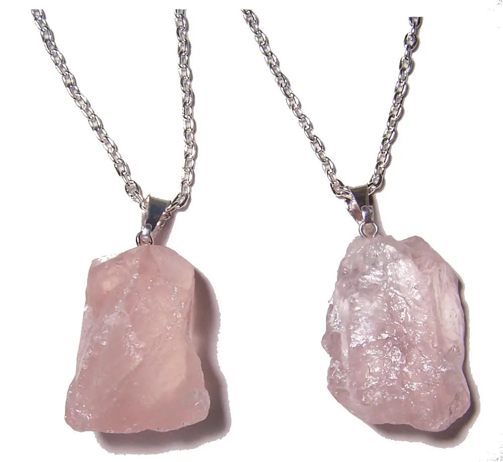 Rose Quartz  Rough Natural Mineral Stone 24 In Silver Link Chain Necklace 1