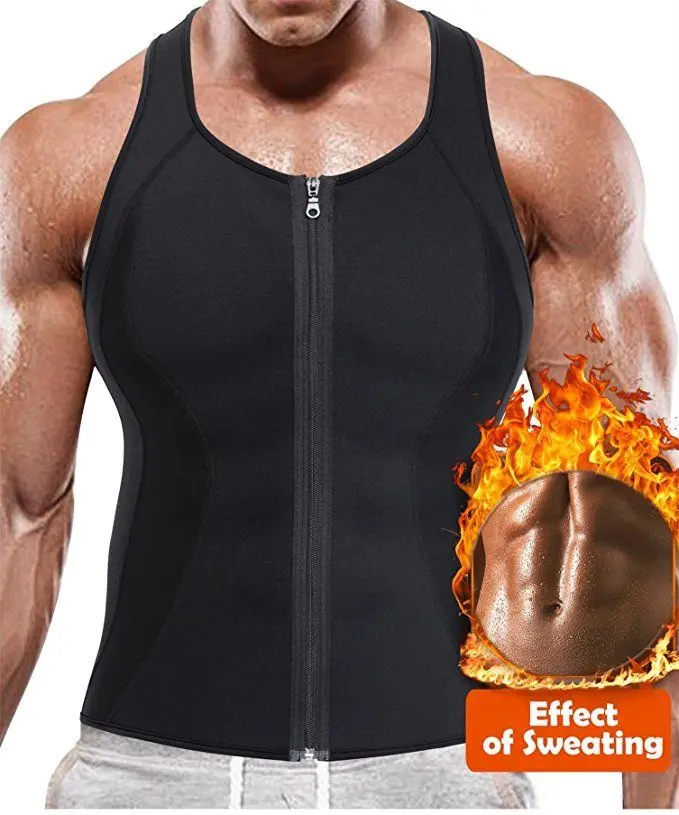 Men's Sweat Vest Body Shaper Zipper Slimming Sauna Tank Top Neoprene Compression  | Ebay 1