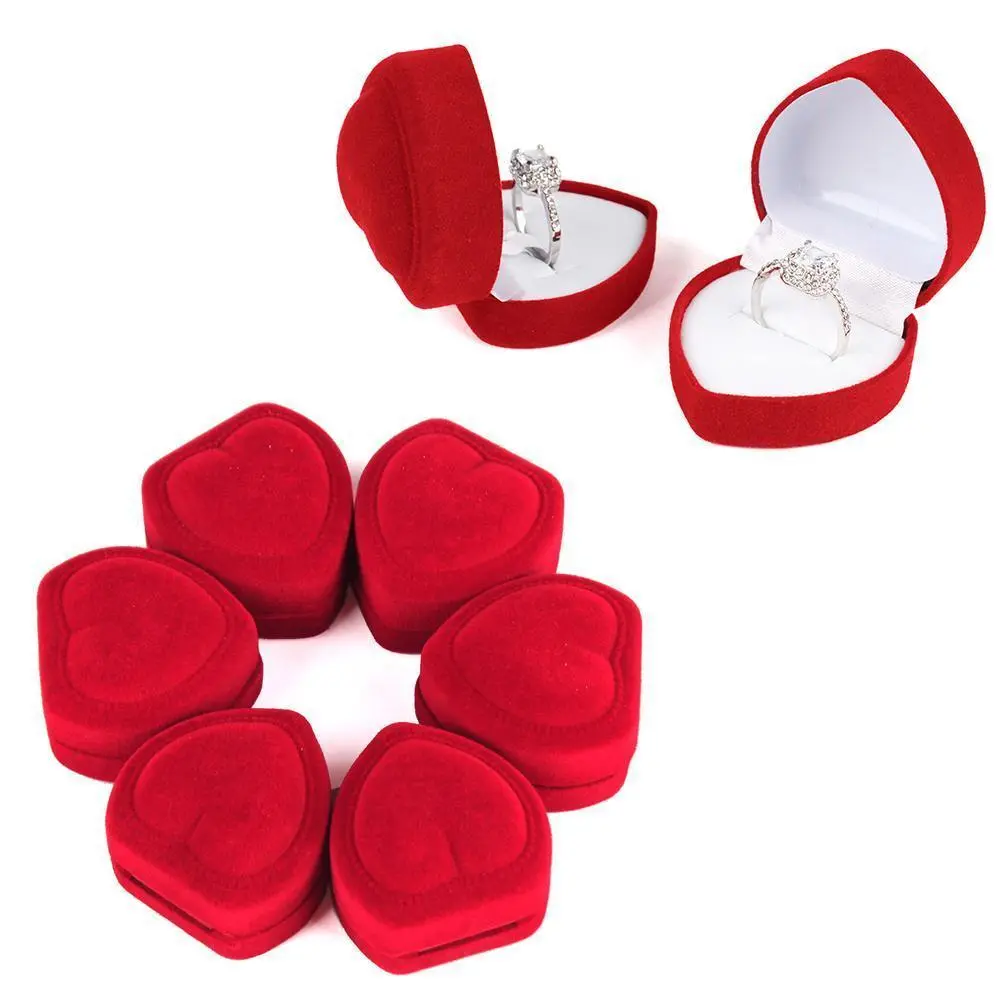 Red Velvet Heart Shape Ring Display Box 1