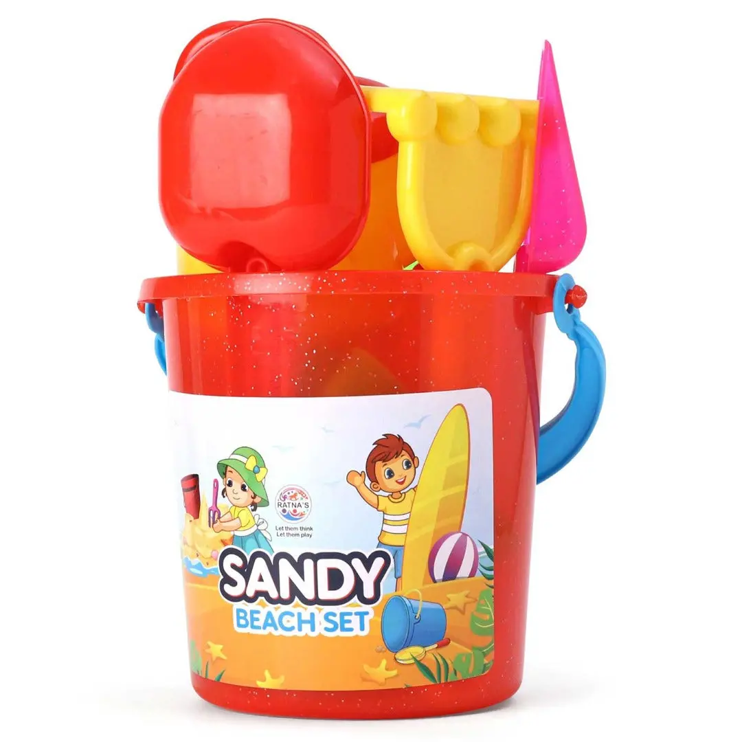 Ratna's Sandy Beach Play Set For Kids Sand Beach Toys Set Toddlers - Pack Includes 1 Bucket, 4 Big Scoops, 4 Moulds, And 1 Sprinkler 10 Pcs 2