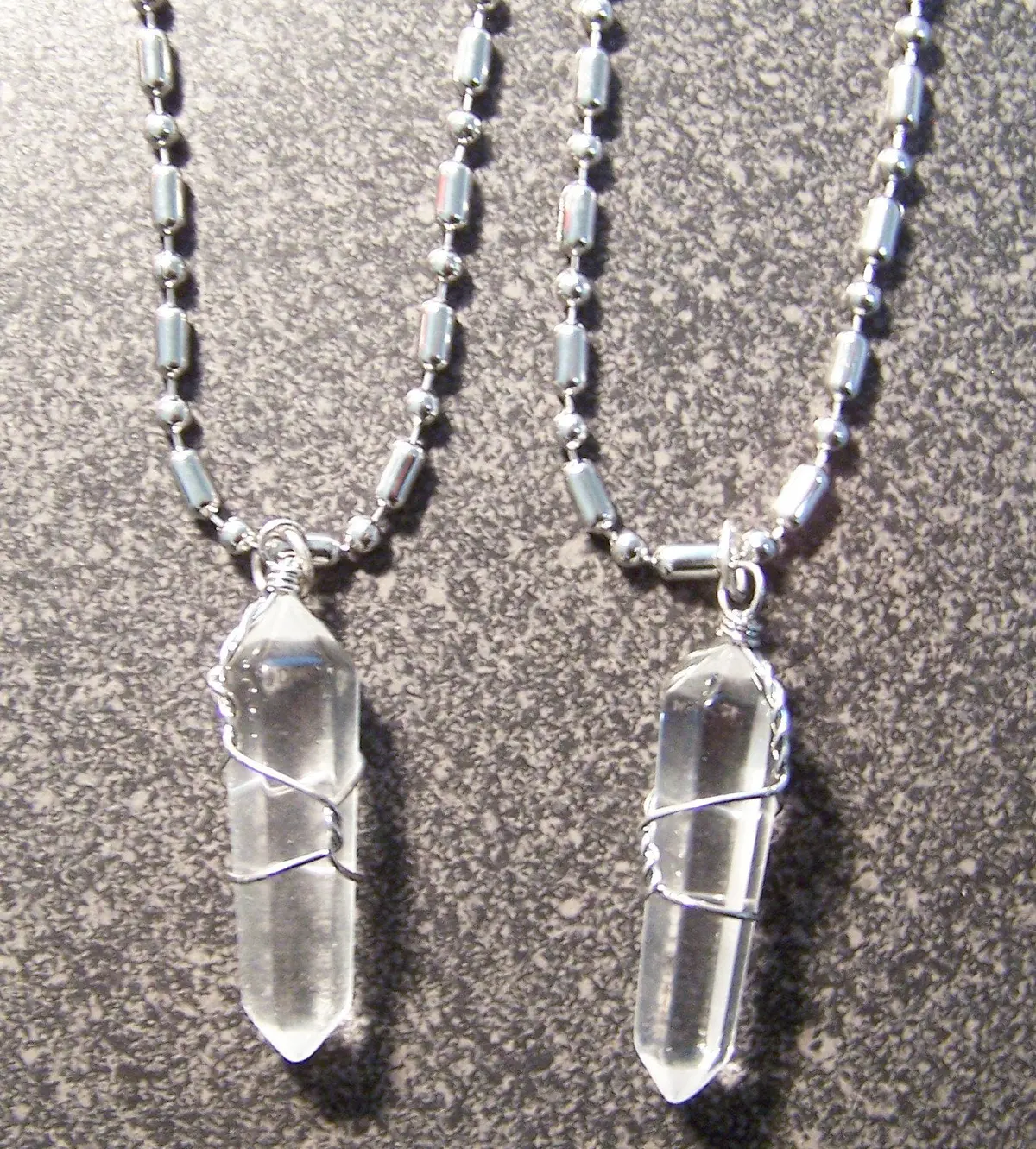 Stainless Steel Ball Chain Necklace With Wire Wrapped Clear Crystal Pendant 1