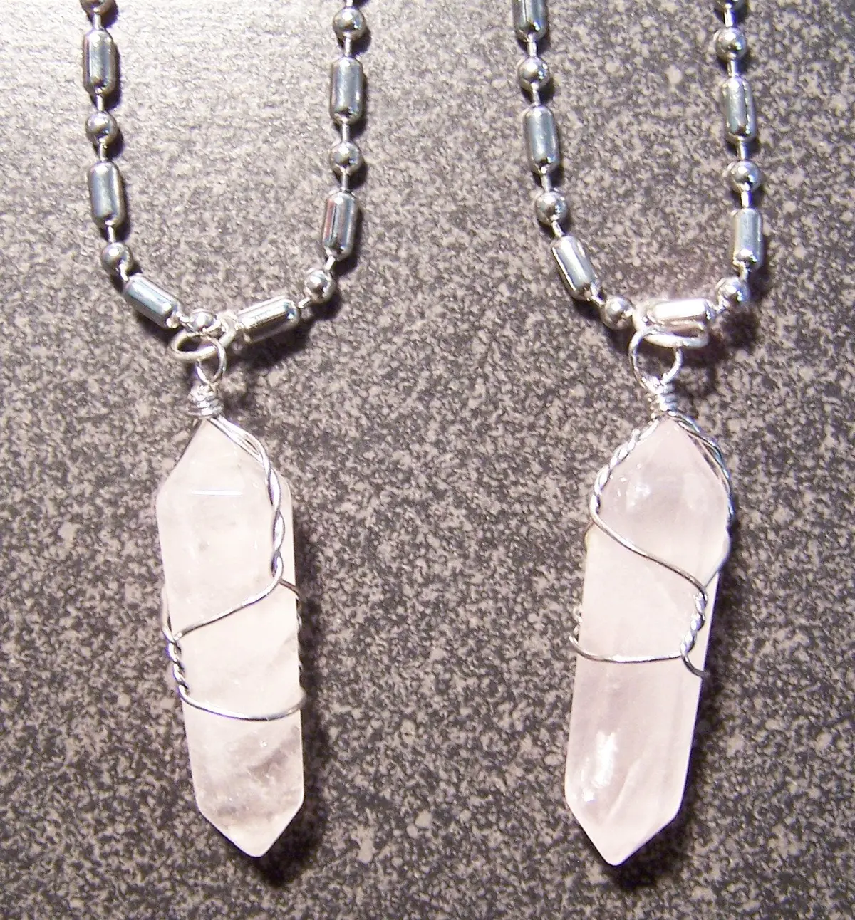 Stainless Steel Ball Chain Necklace With Wire Wrapped Rose Crystal Pendant 1