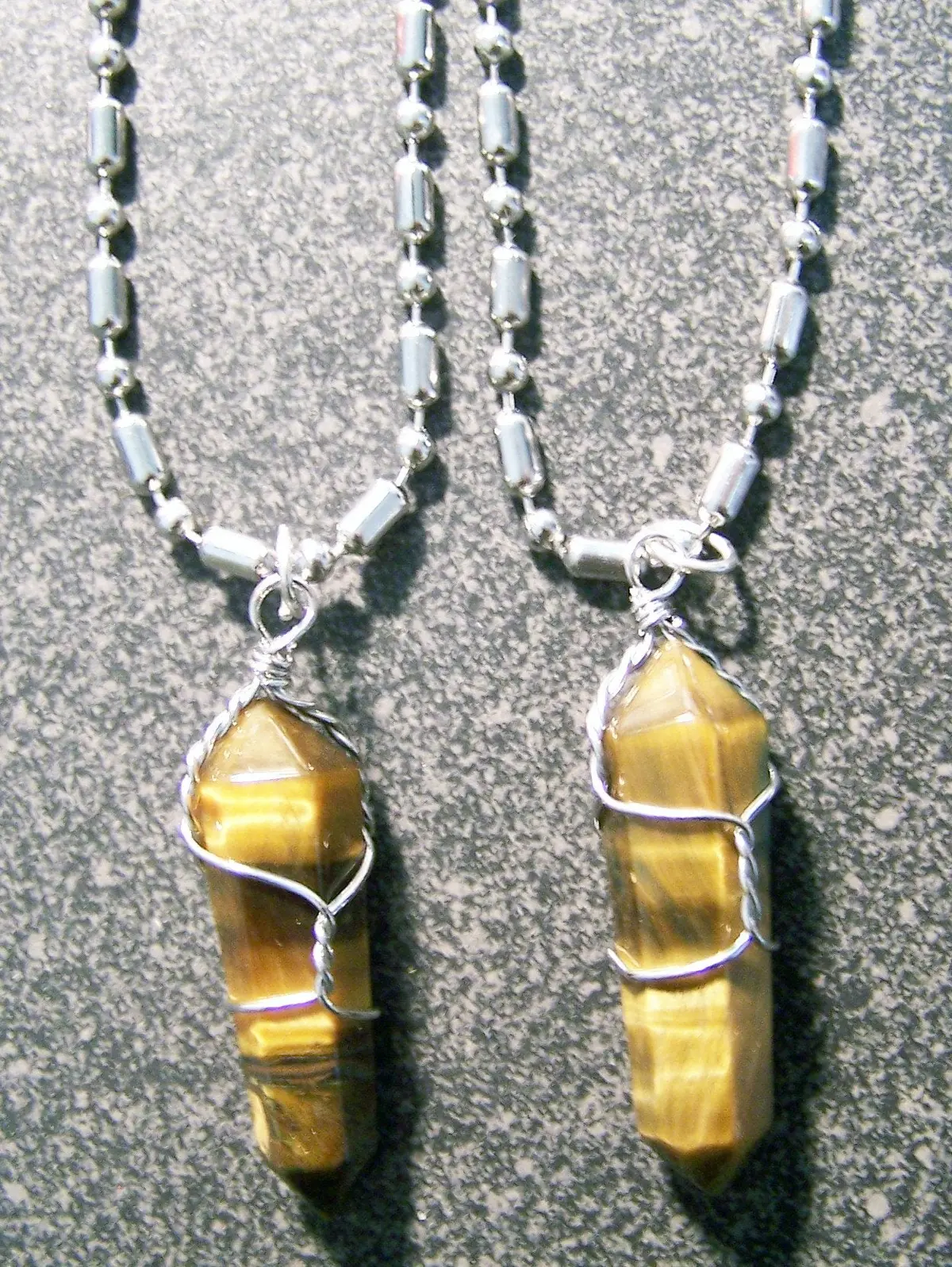 Stainless Steel Ball Chain Necklace With Wire Wrapped Tiger Eye Stone 1