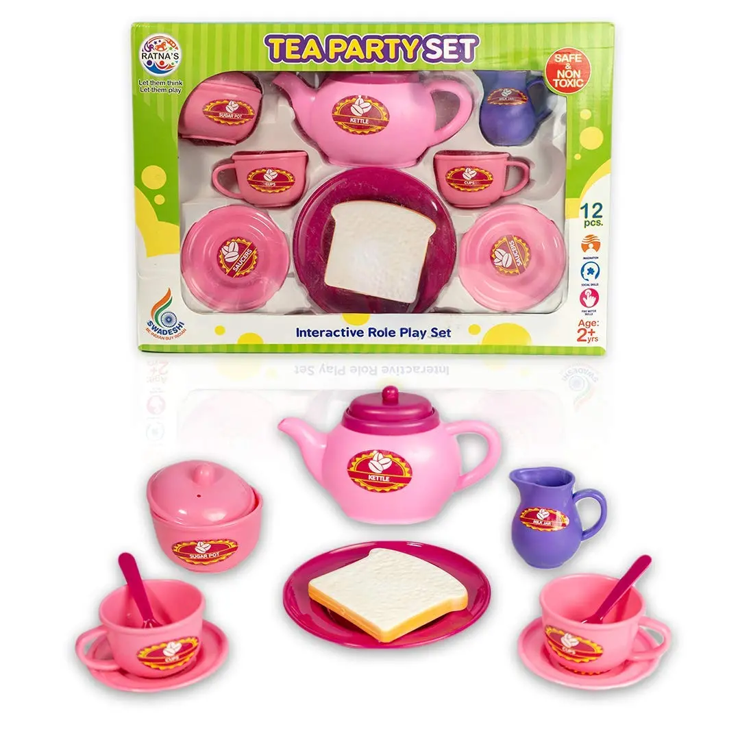 Ratna's Premium Quality Tea Party Set For Kids. 14Durable Plastic Pieces, Safe And Bpa Free For Childrens Tea Party And Fun 1
