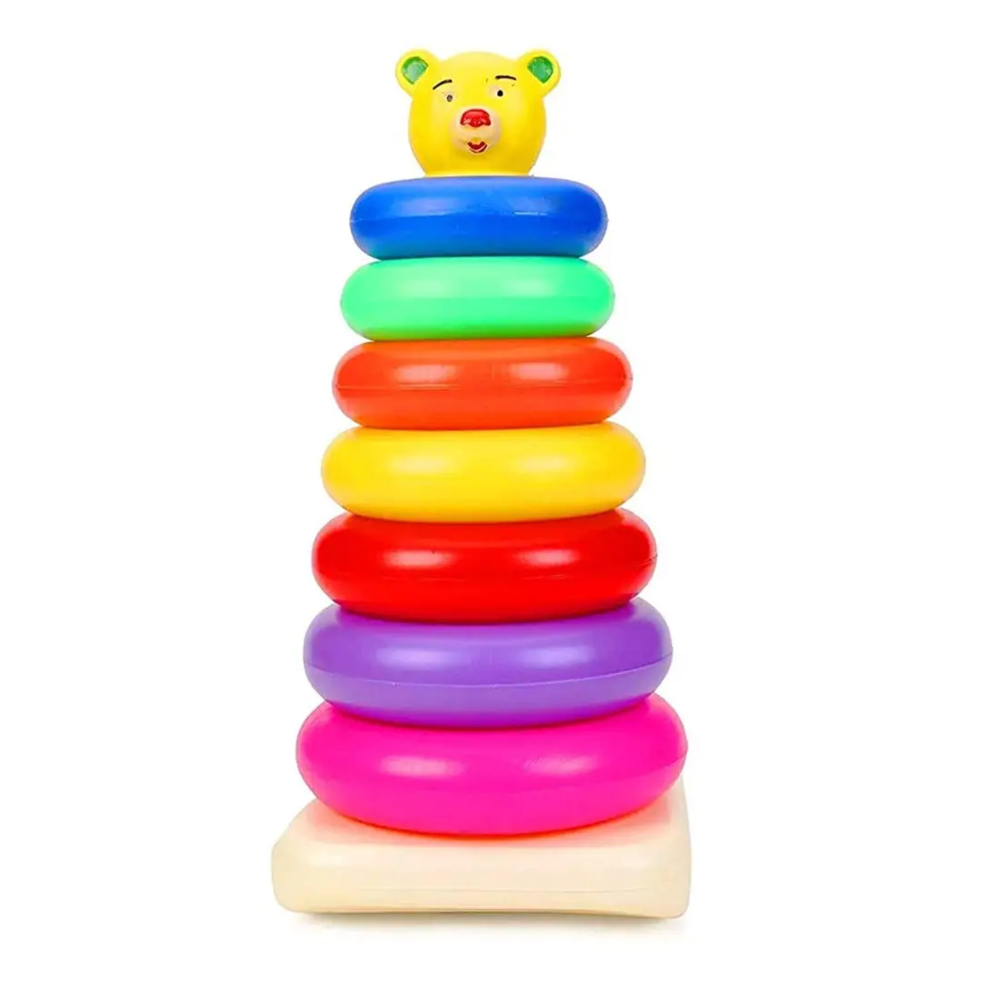 Ratna's Stacking Colouring Teddy 7 Rings (Big) Educational Toy For Preschoolers Kids 24 Months - Multicolour Stack A Ring Stacking & Sorting Toy With 7 Rings , Helps To Kids Recognize, Grasp, Shake And Stack Up 1