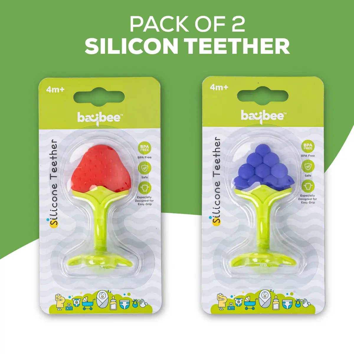Natural Silicone Teether For Babies, Non-Toxic Food Grade, Bpa-Free Silicone Teether For Infants, Freeze Safe Easy Teething & Chewing Play Toys. 2