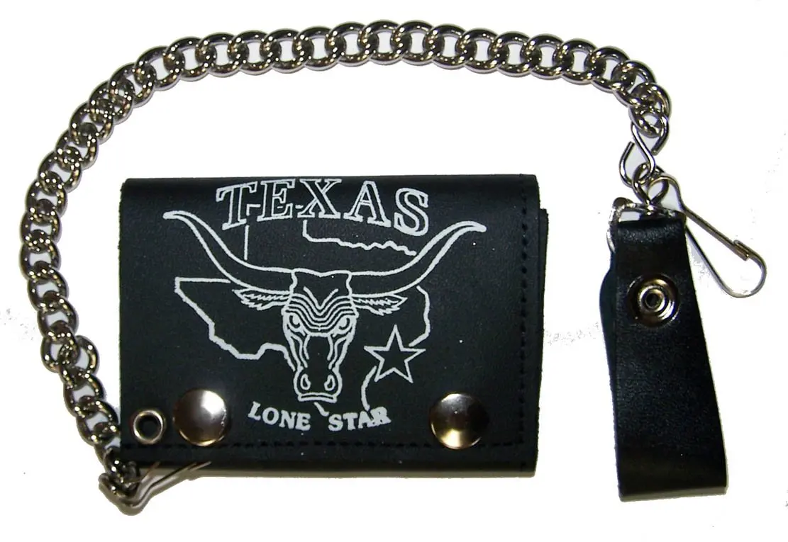 Texas Lone Star Trifold Leather Wallets With Chain 1
