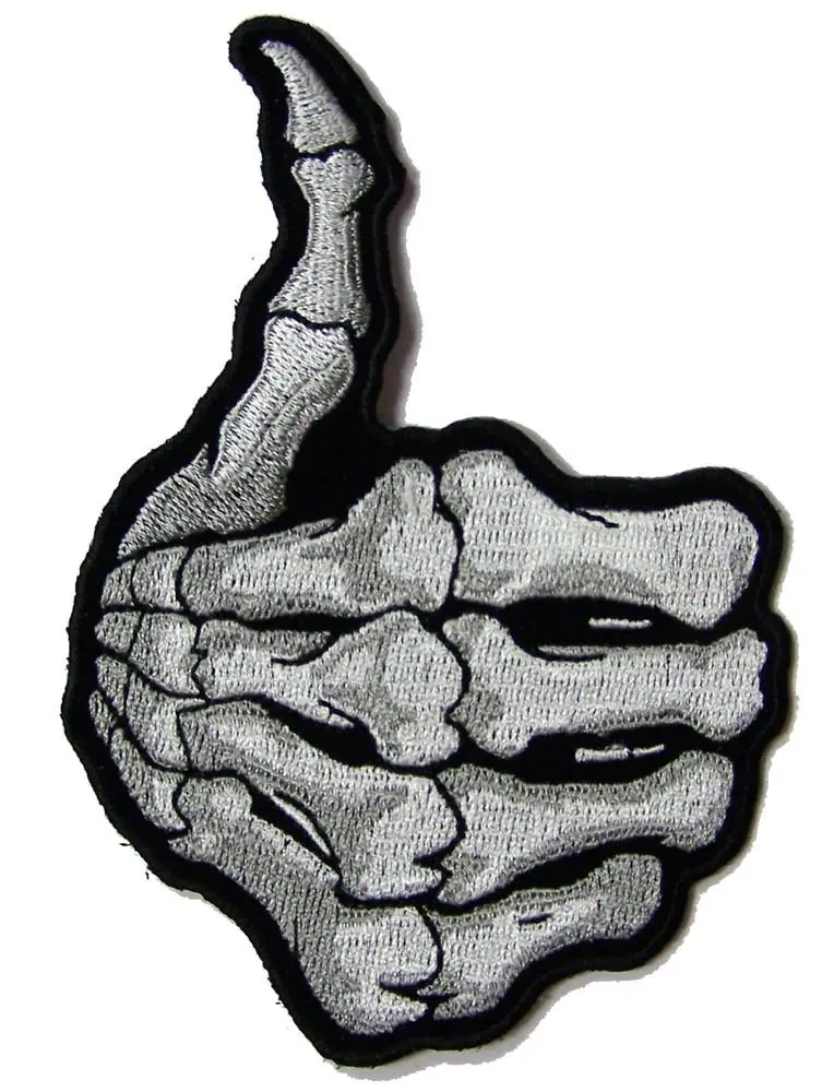 Skeleton Hand Thumb Up Bones 5 Inch Embroidered Patch 1