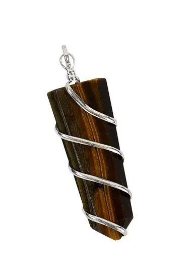 Large 2" Flat Tigers Eye Coil Wrapped  Stone Pendant (Sold By The Piece Or Bag Of 10 ) 1