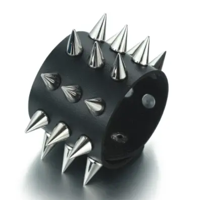 Triple Row Spiked Punk Leather Bracelets (Sold By The Piece) 1