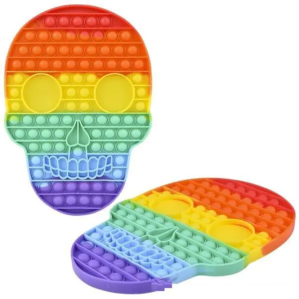 12 Inch Mega Skull Rainbow  Bubble Pop It Silicone Stress Reliever Toy (Sold By The Piece ) 1