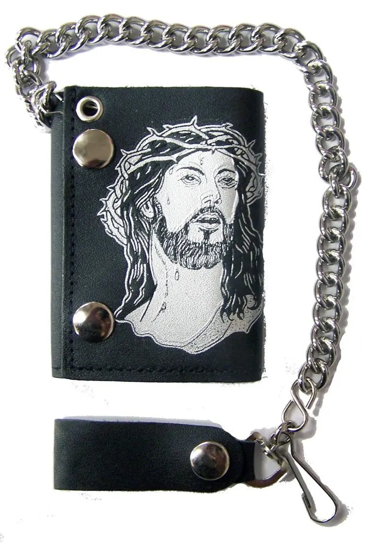Jesus Crown Of Thorns Trifold Leather Wallet With Chain 1