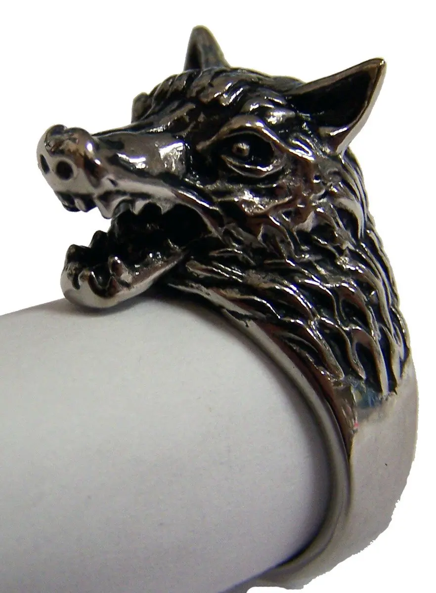 Wolf Head With Teeth Biker Ring 1