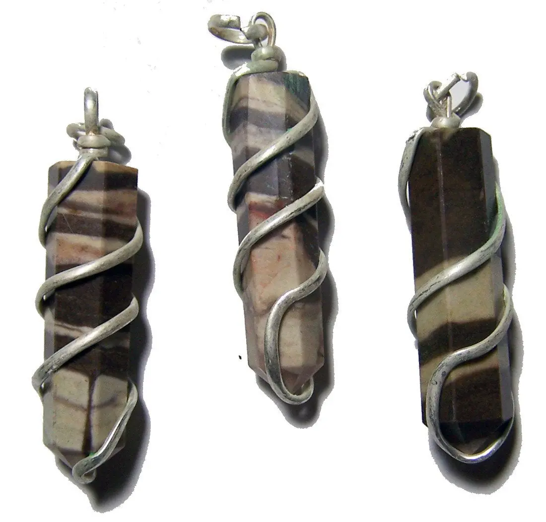 African Zebra Coil Wrapped Point Stone Pendant 1