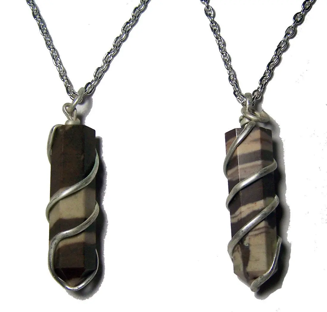 African Zebra Wrapped Stone 18 Inch Silver Chian Necklace 1