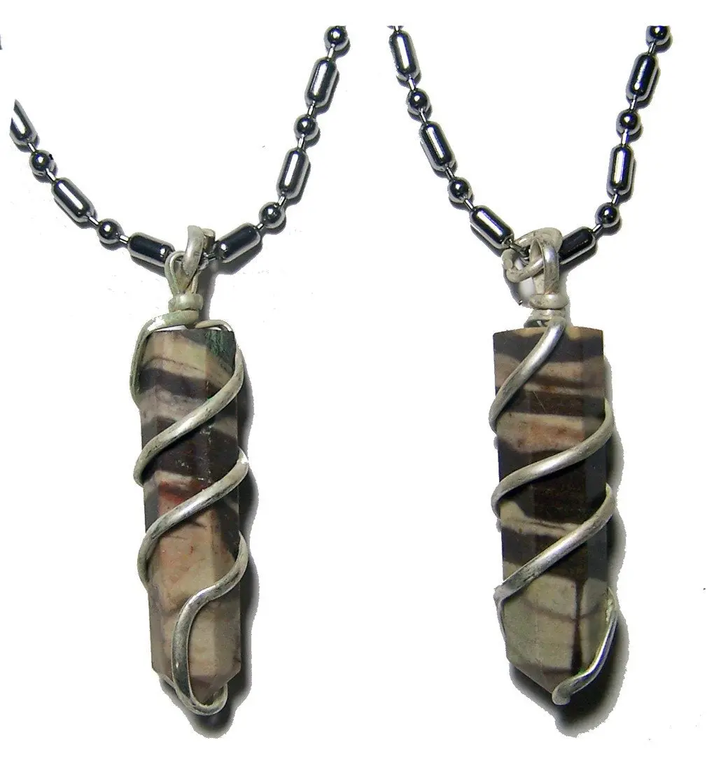 African Zebra Coil Wrapped Stone Stainless Steel Ball Chian Necklace 1