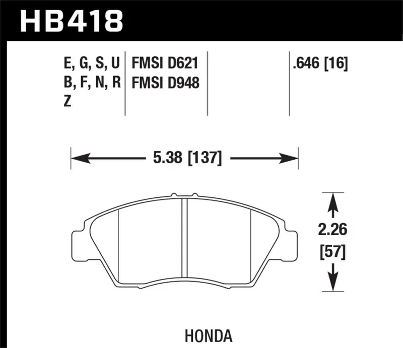 Hawk Hp Dtc-60 Race Brake Pads – Front Fitment For 2002–2006 Acura Rsx (Non-S), 2003–2011 Civic Hybrid, And 2004–2005 Civic Si 1