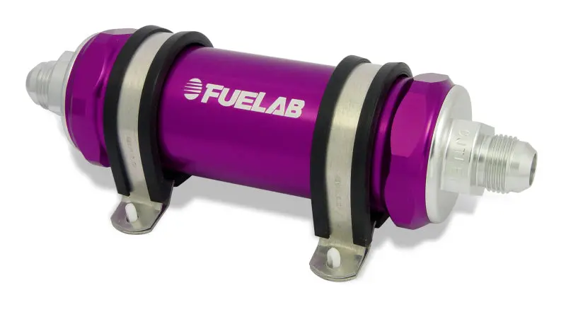 Fuelab 828 Inline Fuel Filter – -8An Fittings, 6-Micron Fiberglass Media, Purple Housing 1