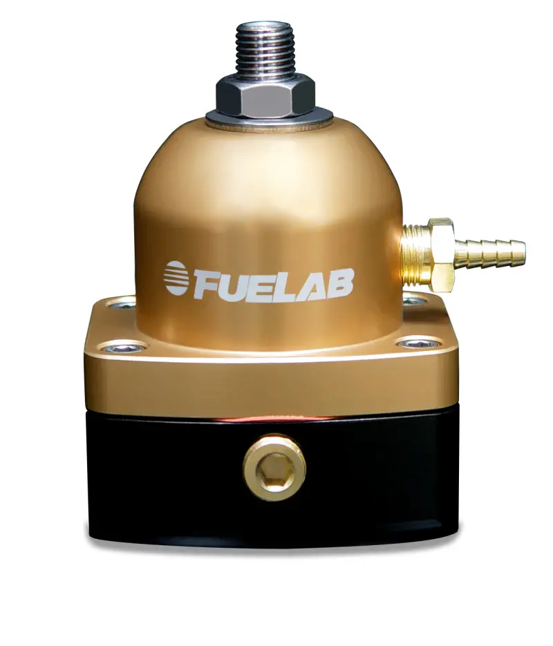 Fuelab Adjustable Mini Fuel Pressure Regulator – 25–90 Psi Range, Dual -6An Inlets & Single -6An Return, Gold Finish 1