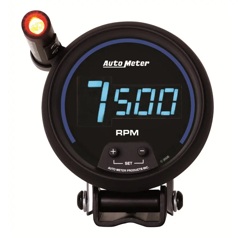 Autometer 3-3/4" Digital Tachometer With Quick-Lite Illumination – 10,000 Rpm, Black Face, Blue Led Backlight, Pedestal Mount 1