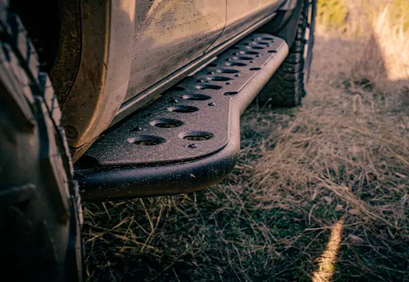 Cali Raised Step-Ed Rock Sliders For 2005–2023 Toyota Tacoma Double Cab Long Bed — Powder-Coated, Kick-Out Design 1