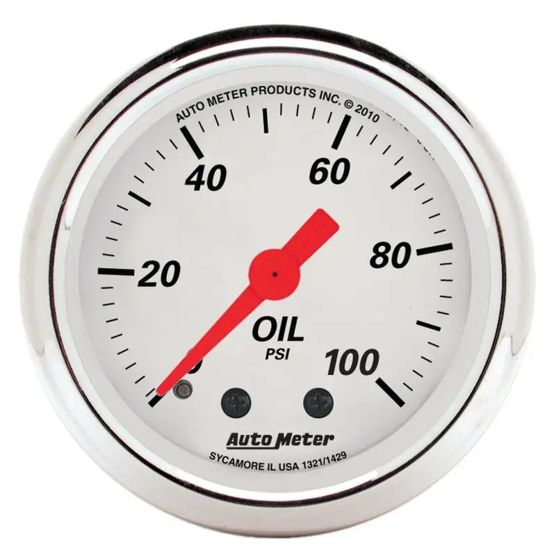 Autometer Mechanical Oil Pressure Gauge – 2-1/16", 0–100 Psi, Arctic White Dial 1