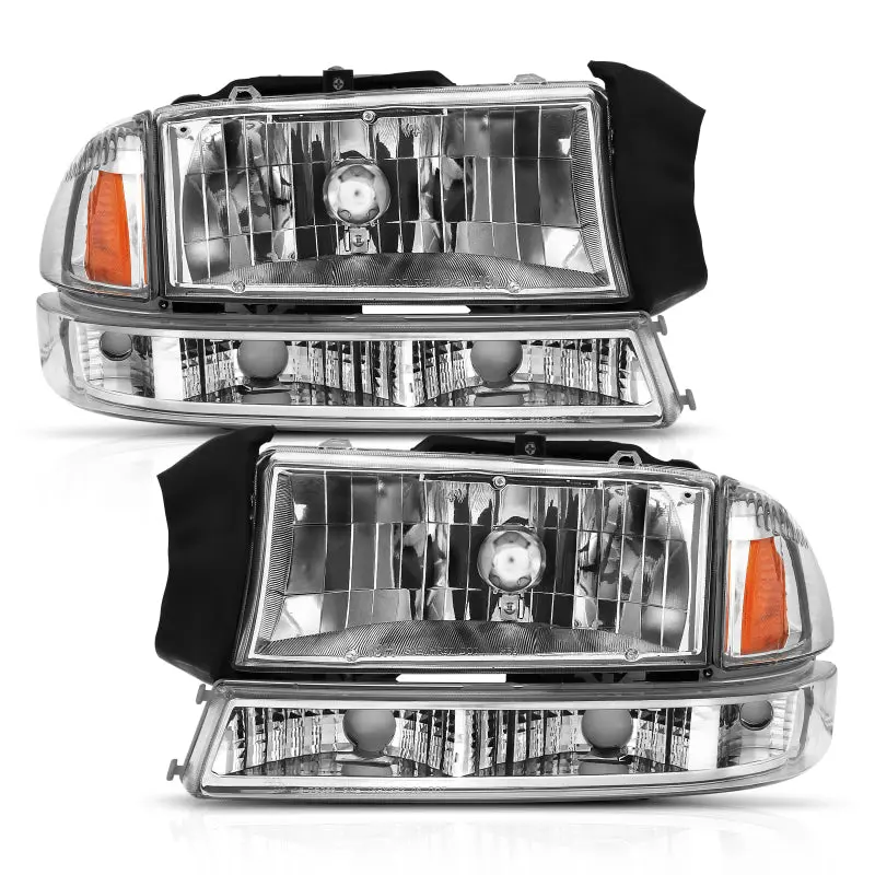 Anzo 1997-2004 Dodge Dakota Crystal Headlight Set Chrome Amber 1